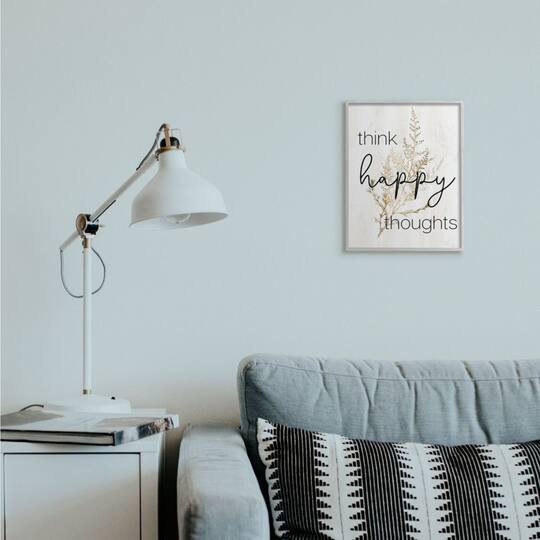 Stupell Industries Think Happy Thoughts Minimal Thistle Framed Wall Art
